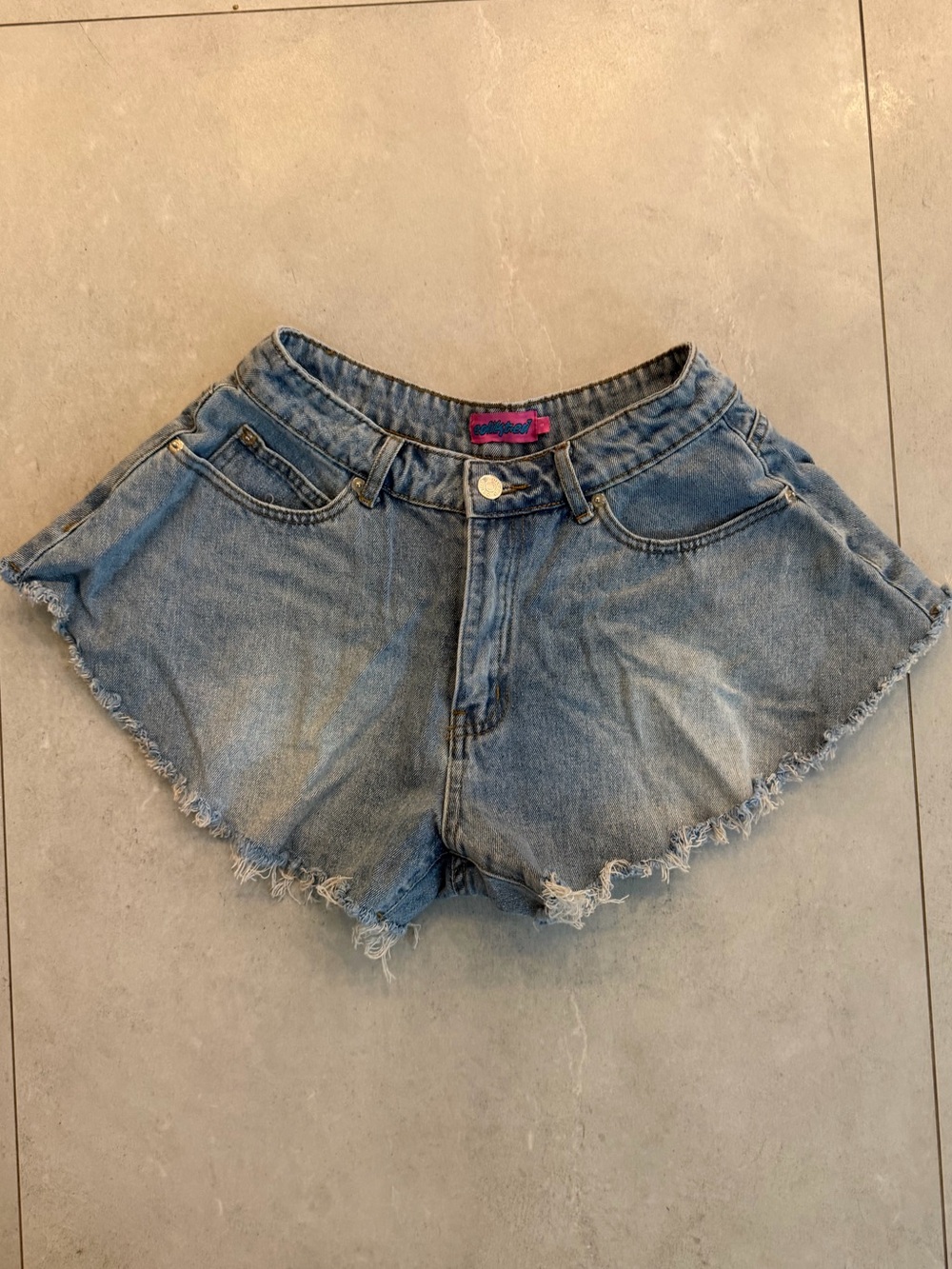 Edikted Light Wash Low Rise Denim Micro Shorts Size M